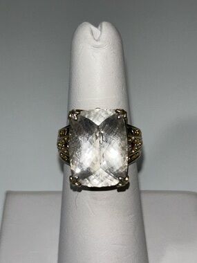 Gems En Vogue Palladium & 14k Accent Designer Quartz Crystal & Garnet Ring